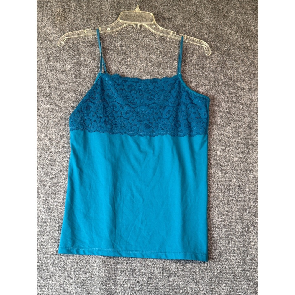 Boutique Essentials Teal Blue Lace Trim Cami Top‎ Sleeveless Tank Summer